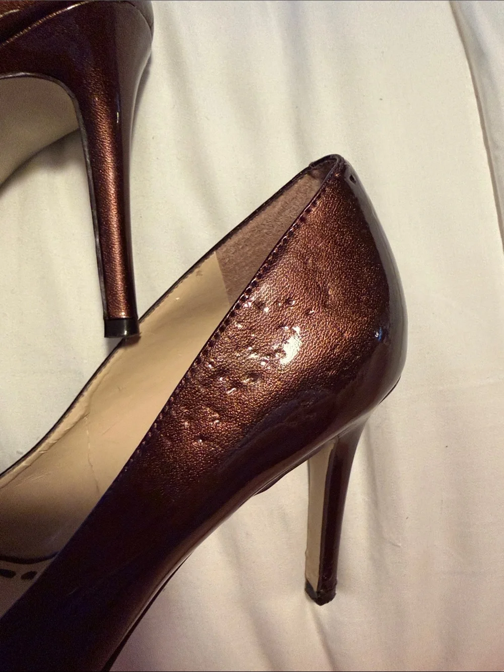 Enzo Angiolini Peep-Toe Bow Stiletto Heels in Metallic Brown - 6